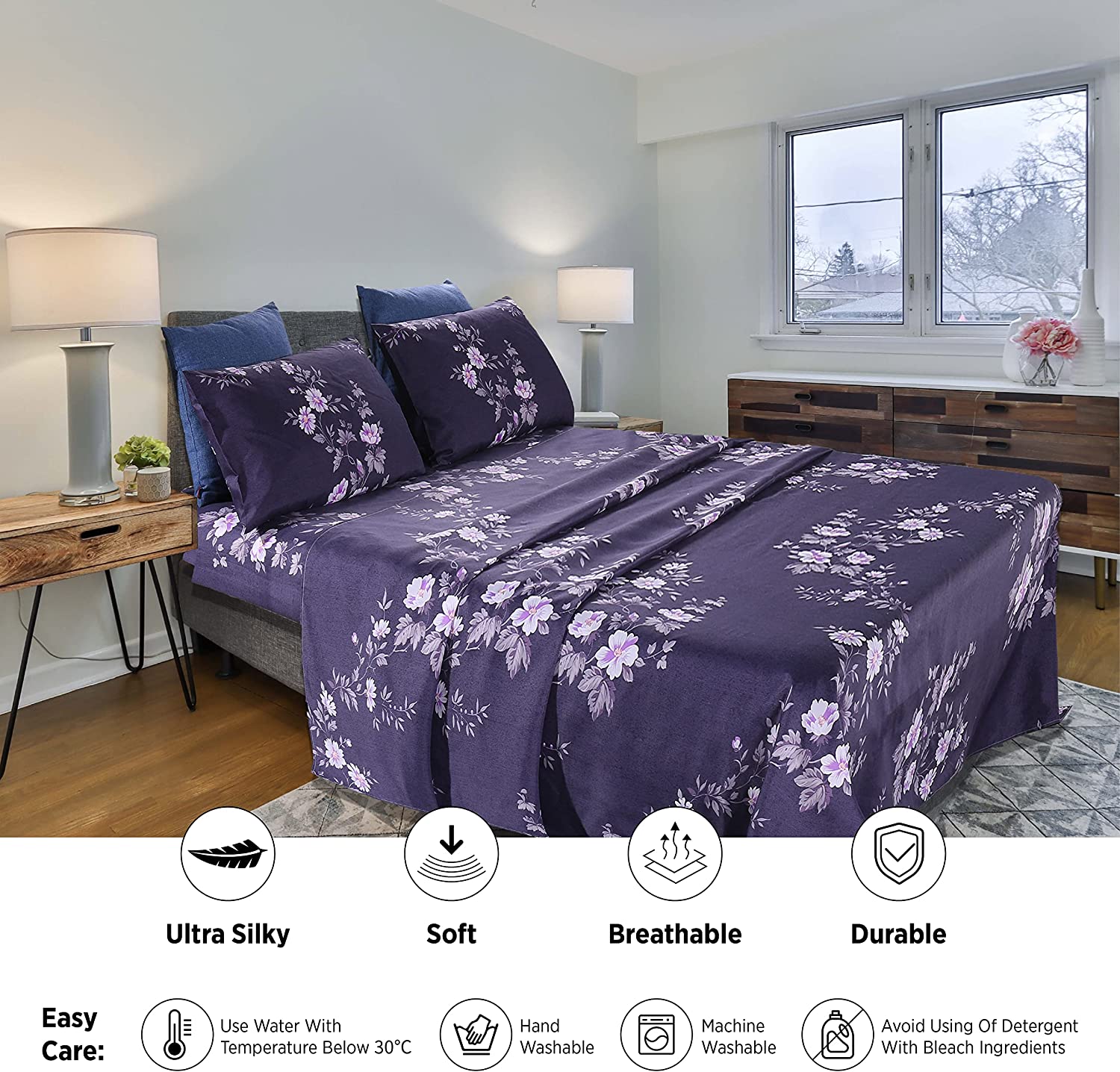 100% Microfiber Ultra Soft 3PCS Breathable Silky Flower modren bed room set