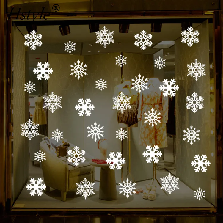Christmas Snowflake Window Clings Decal สติ๊กเกอร์ติดผนัง-คริสต์มาส/วันหยุด/ฤดูหนาว Wonderland สีขาวตกแต่งเครื่องประดับเครื่องประดับ SD337