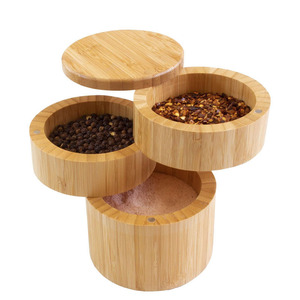 Bamboo Salt Box Container with Built-in Spoon Bamboo <strong>Spice</strong> <strong>Jar</strong> with Swivel Magnetic Lid to Storage Pepper <strong>Spice</strong> Salt - Product Image 4