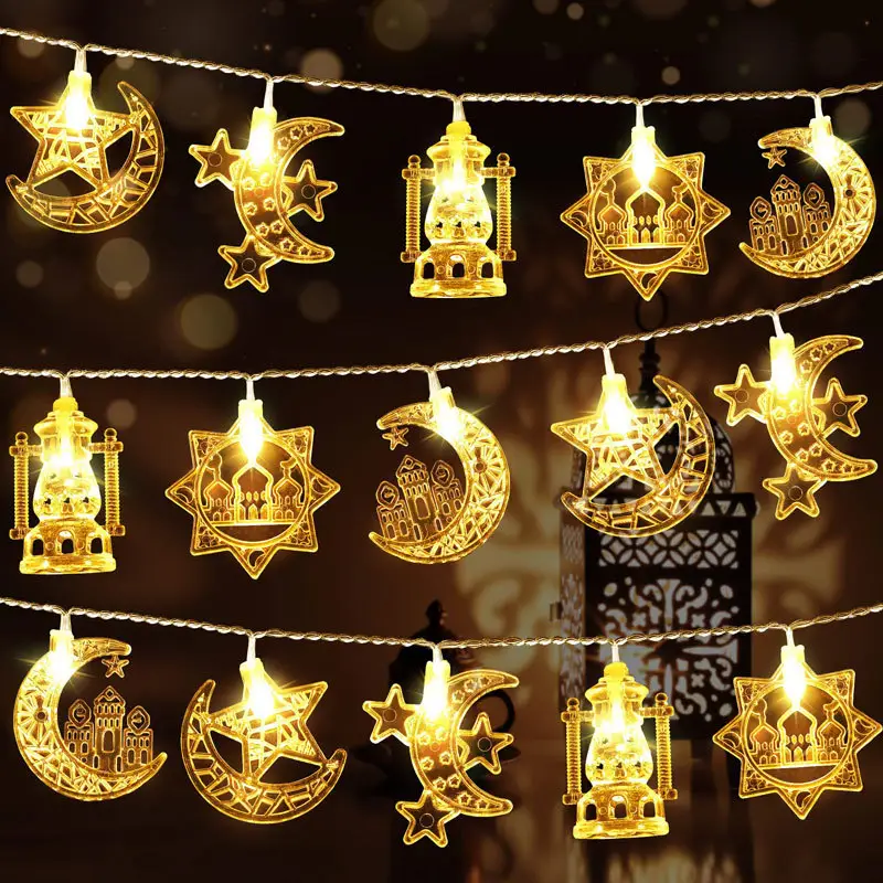 2024 linterna de Ramadán luz Eid Mubarak linterna LED EID Mubarak decoración de vacaciones manualidades Material plástico decoración de fiesta