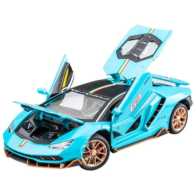 Mobil mainan logam paduan 1:24 Lamborghini LP770, mobil olahraga, koleksi ornamen model mobil mainan Pria kembali suara dan cahaya