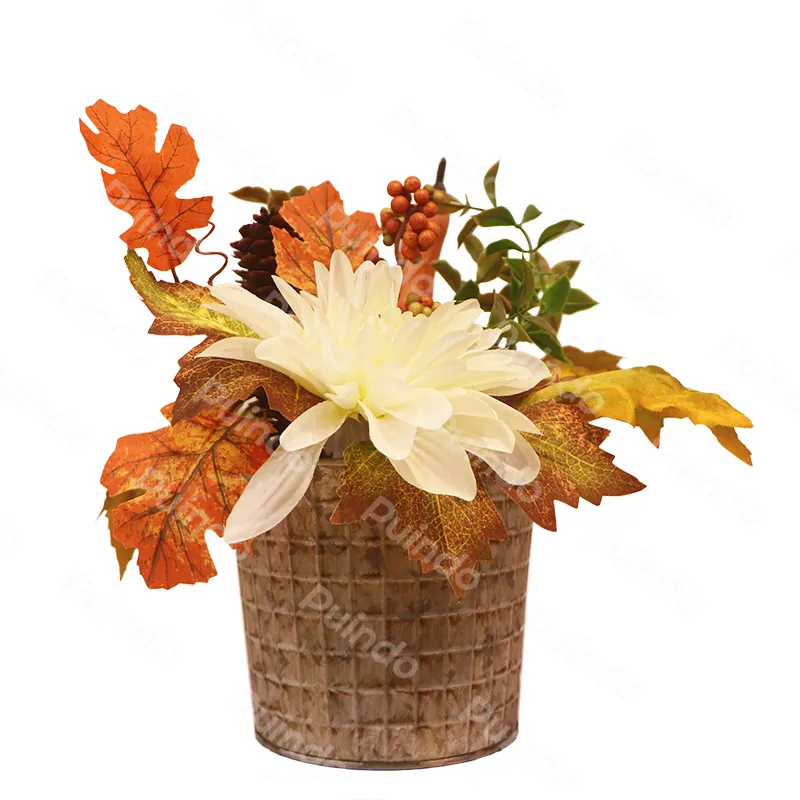 Puindo Festival Decoraciones de otoño Flor artificial Bonsai Planta en maceta Flores con hojas de otoño Piña