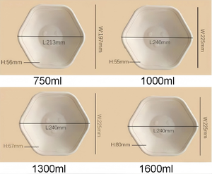 VVG Aanpasbare Biologisch Afbreekbare 1600ml 1300ml 1000ml 750ml Zeshoekige Saladekom van Suikerrietbagasse met Deksel voor Voedselverpakkingen - Product Image 2