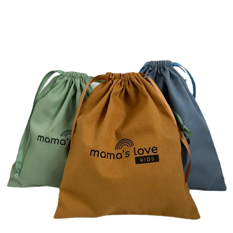 Borsa con coulisse in cotone tela leggera colorata borsa per abbigliamento per bambini in tela marrone