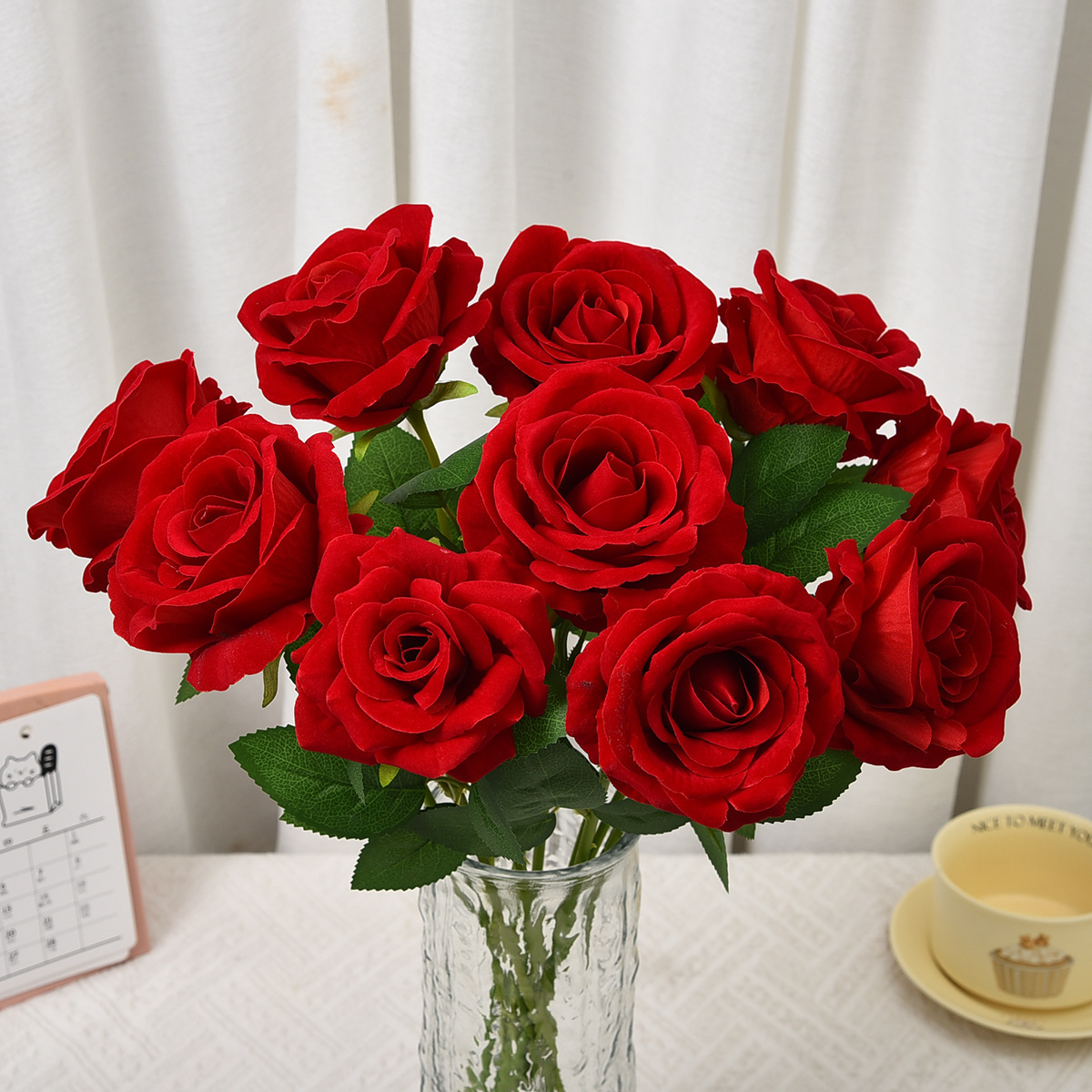 Large pearl velvet fabric-rose red-10 cm diameter