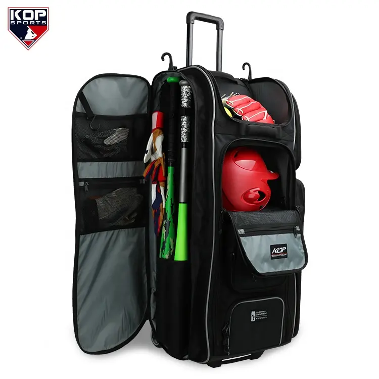 Large Storage Capacity Baseball Kit Bag Long Trolley Slowpitch softball gear cooler roller equipment bag with wheels for catcher