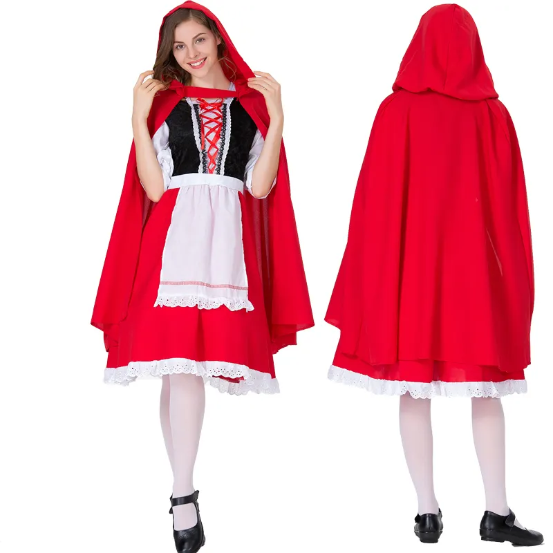 Petit chaperon rouge pour femmes Halloween cape Cosplay Costume maquillage robe de soirée vêtements de fête de famille