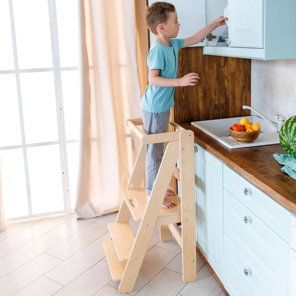 Apprentissage pliable enfants aide de cuisine pliable escabeau tour d'apprentissage de sécurité montessori meubles tabouret pour tout-petits