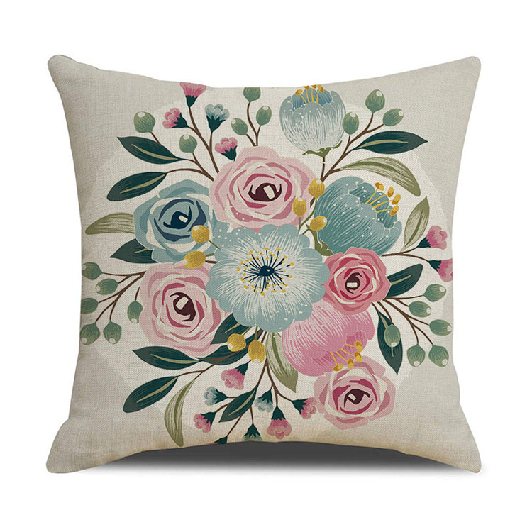 Rustic Linen Pillow Cover Flower Printed Car Sofa Bed Cushion Cover Hand-painted Simple Cushion Pillow Cover