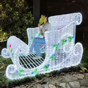 קניון מסחרי קישוט רחוב מואר חיצוני אקריליק חג המולד סנטה קלאוס אייל עגלת סוס מוטיב אור