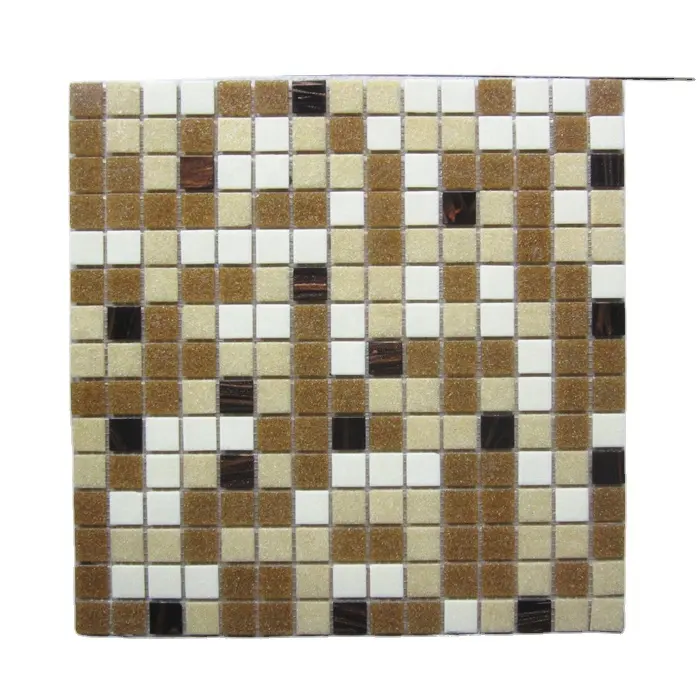 Mosaico di vetro a basso prezzo bagno piscina materiali da costruzione vetro marrone miscelazione tessere di mosaico