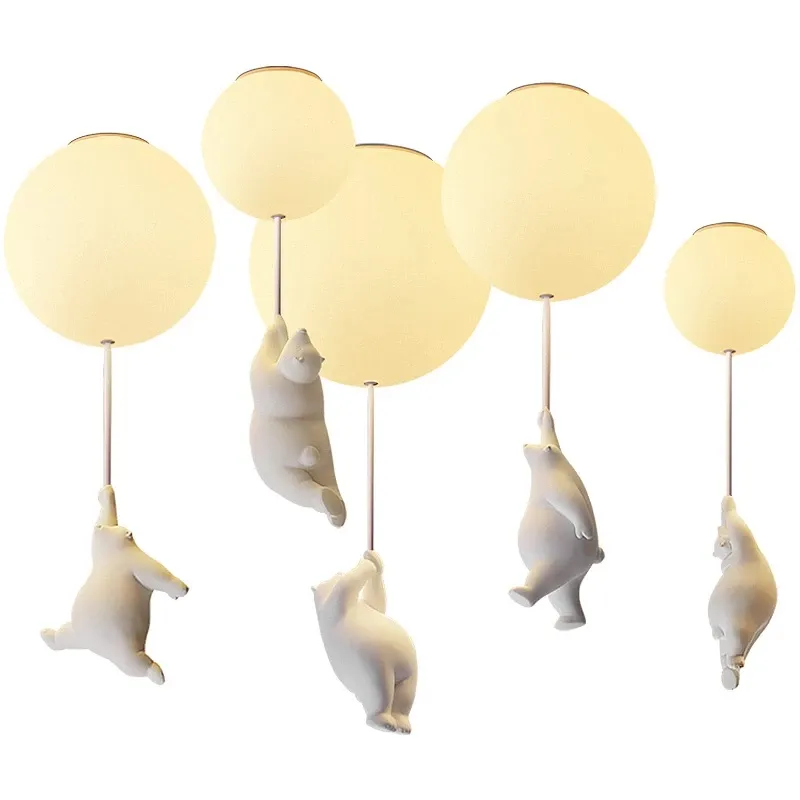 Modern tavan avize ışık karikatür aydınlatma yaratıcı kutup ayısı LED kolye lamba tema otel çocuk çocuk anaokulu