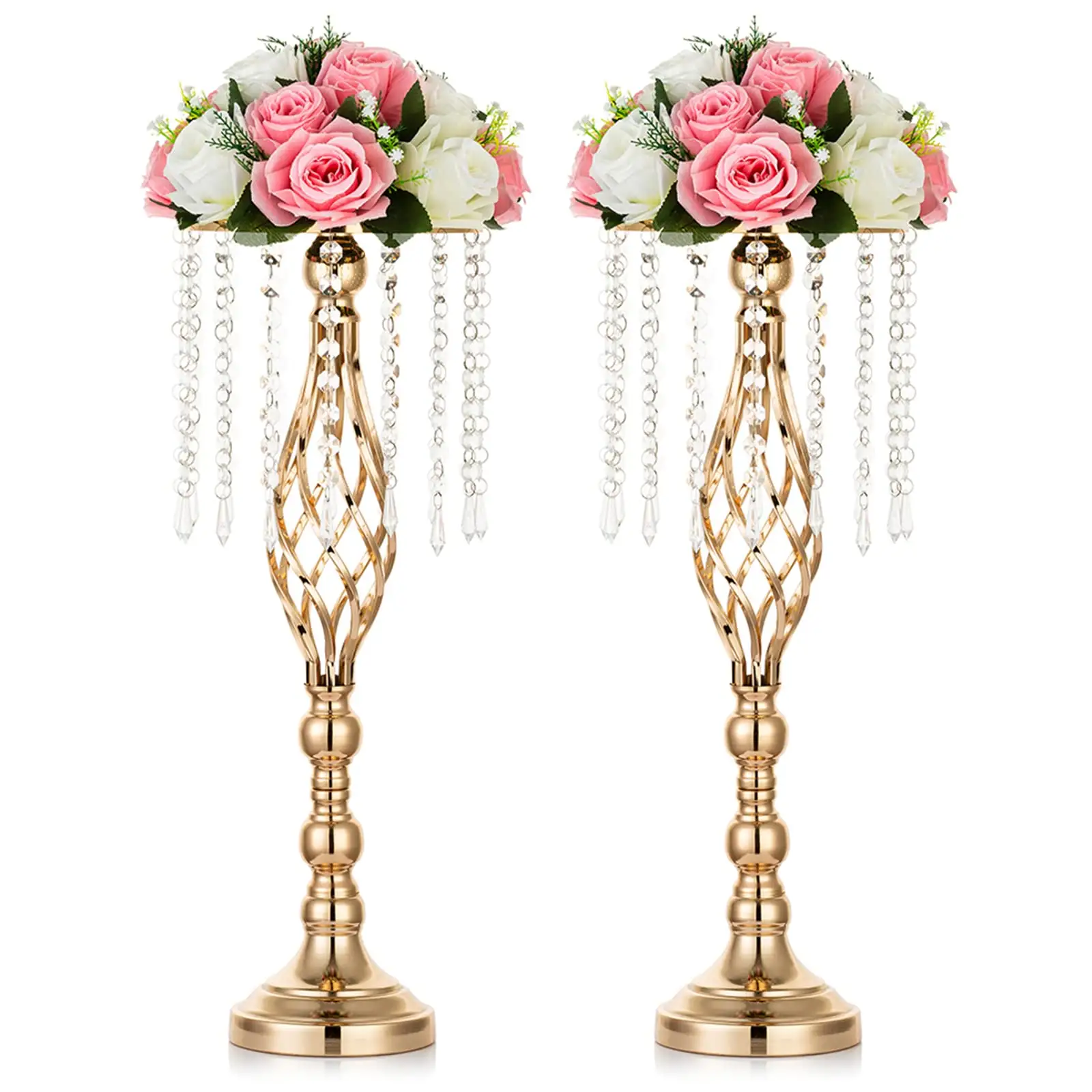 Florero de Metal alto, jarrones dorados para centros de mesa, arreglo floral de cristal, mesa, centros de mesa de boda