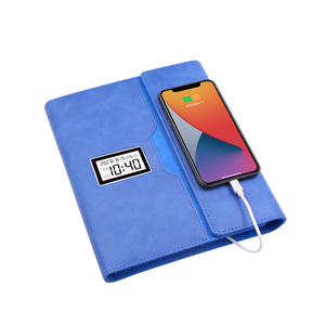 Smart <strong>A5</strong> Tri Fold Notebook Agenda with Power Bank Time <strong>Display</strong> Fabric Cover Leather Lork Spiral Style Promotional Note <strong>Book</strong> - Product Image 1
