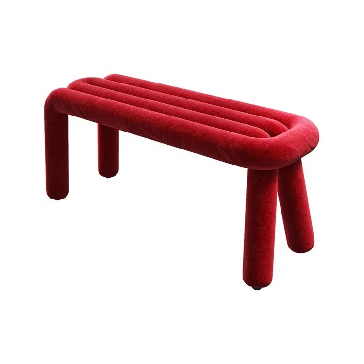 2023 wholesale modern design bench chair stool metal prop cover with plush fabric sponge inside long bench for sitting