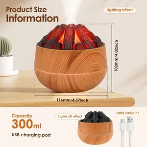 เครื่องเพิ่มความชื้นในอากาศถ่านเทียมขนาด300มล. เครื่องพ่นไอน้ำกลิ่นหอมเครื่องพ่นหมอกขนาดเล็กพร้อมไฟกลางคืนสำหรับใช้ในบ้าน - Product Image 4