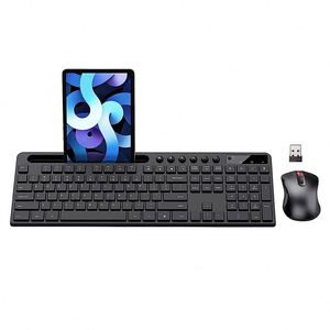 Combo de teclado y ratón inalámbricos de tamaño completo de gran venta 2,4G Teclado de computadora inalámbrico ergonómico con soporte para tableta de teléfono - Product Image 5