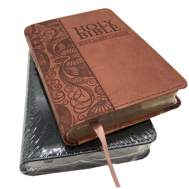 2022 china barato cobertura de couro preto bíblia impressão livro