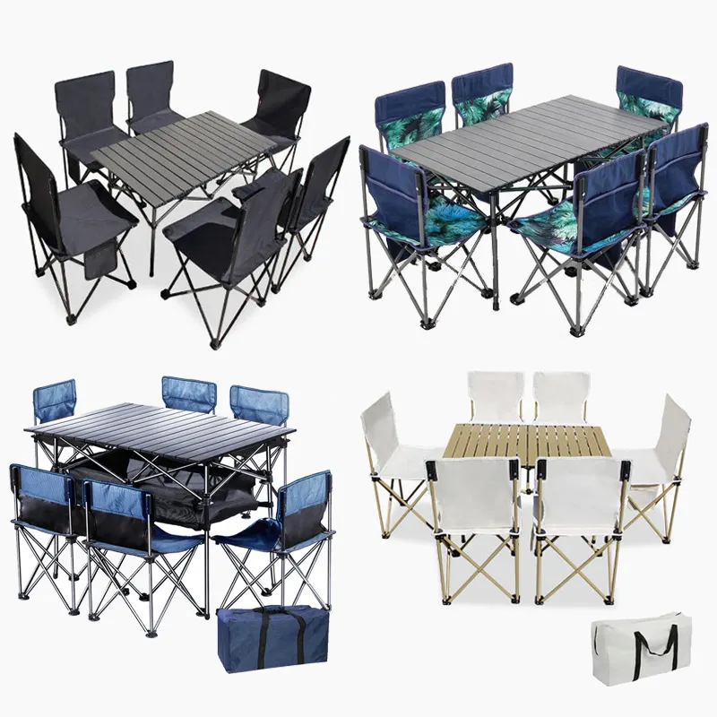 Aleación de aluminio montaña al aire libre plegable mesa plegable portátil Camping Picnic mesa de comedor y silla conjunto para eventos