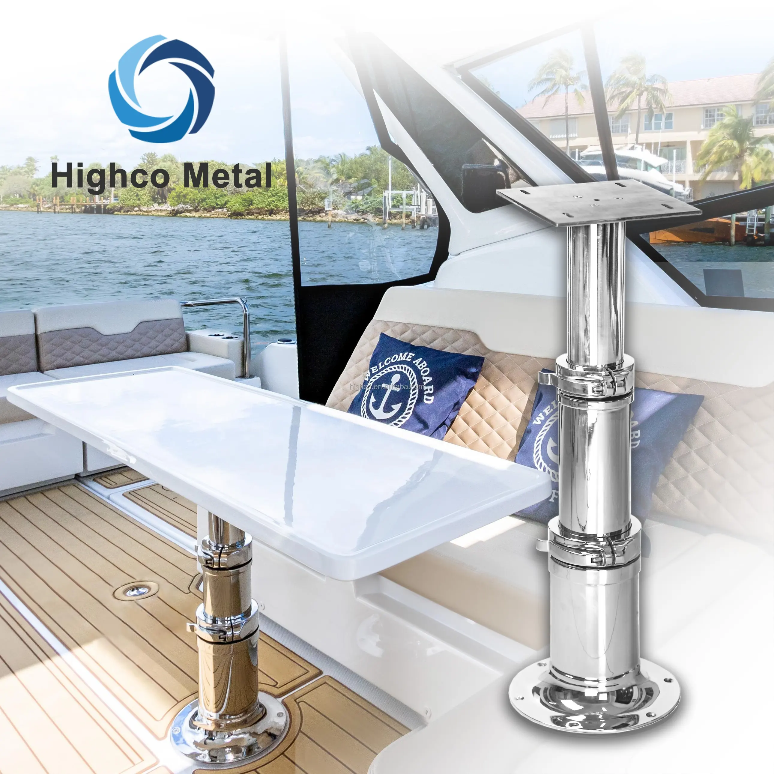 Pedestal ajustável de aço inoxidável para mesa de iate, mesa de elevação tripla para barco, perna de assento, mesa de barco