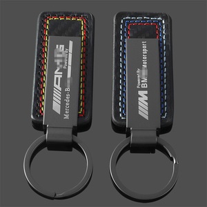 M AMG deri anahtarlık üç renkli karbon Fiber desen araba modifikasyonu için spor logosu Metal anahtarlık halka kolye - Product Image 2