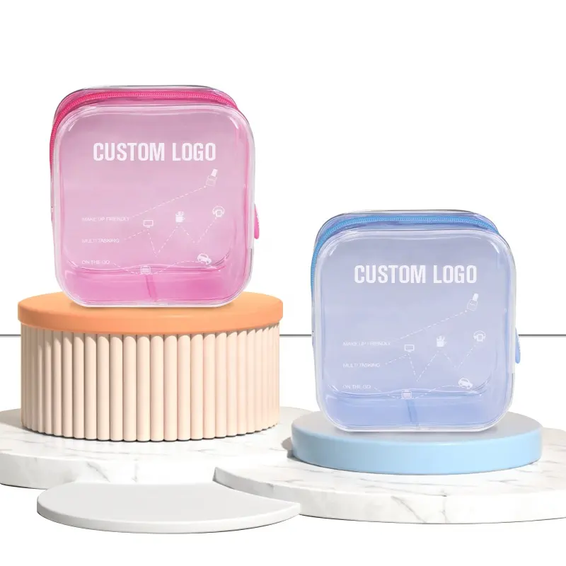 Luxury Professional Cute Small Mini Pink Clear Cosmetic Transparent PVC Bag Travel Makeup Bag With Logo