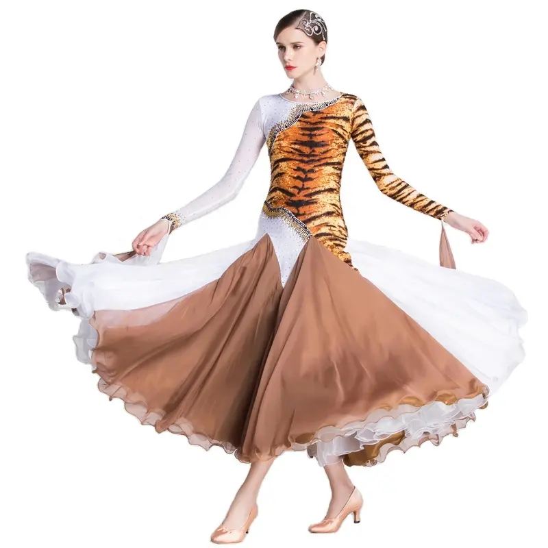 Falda lisa con diseño de tigre especial para B-18254, traje de competición de baile moderno, contraste de color, oscilante grande, para salón de baile