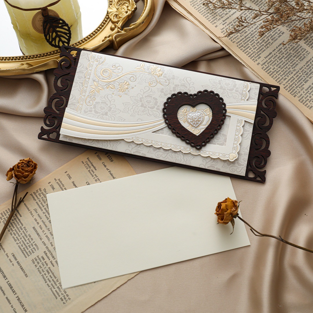 Wooden Heart-Shaped Invitation Card [Three-Piece S