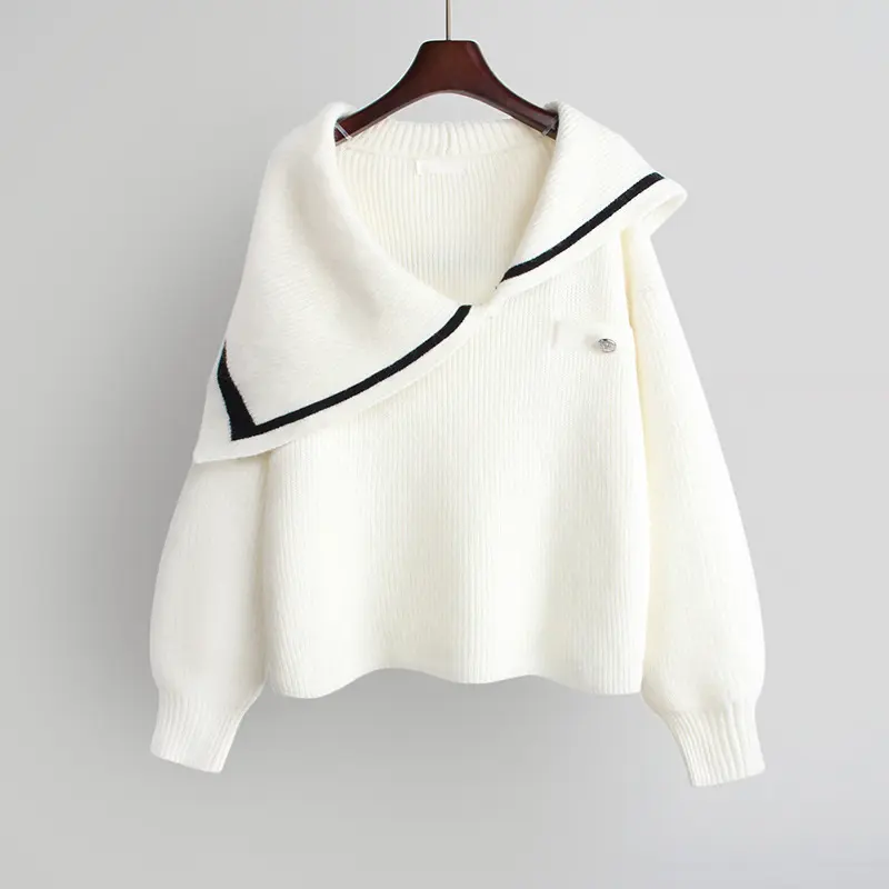 2024 otoño moda chicas cuello vuelto manga larga tamaño libre cable tejido mujeres suéter