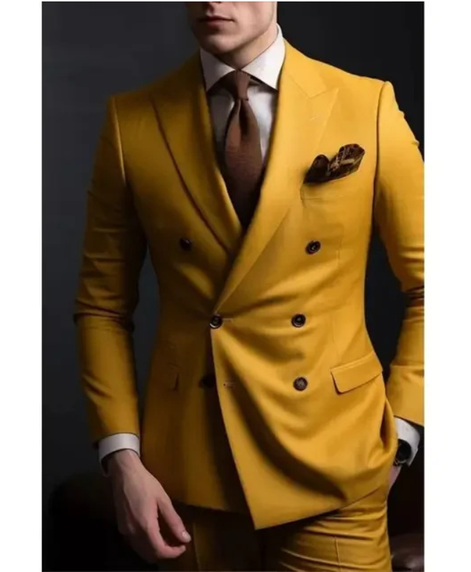 Earthy yellow suit and trousers