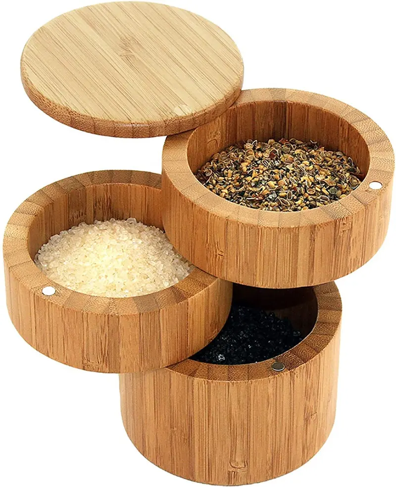 Bambus runde Salzbox mit Magnet Küche Bambus glas rotierende Abdeckung Bambus behälter für Tee oder Kaffee oder Zucker verwendet