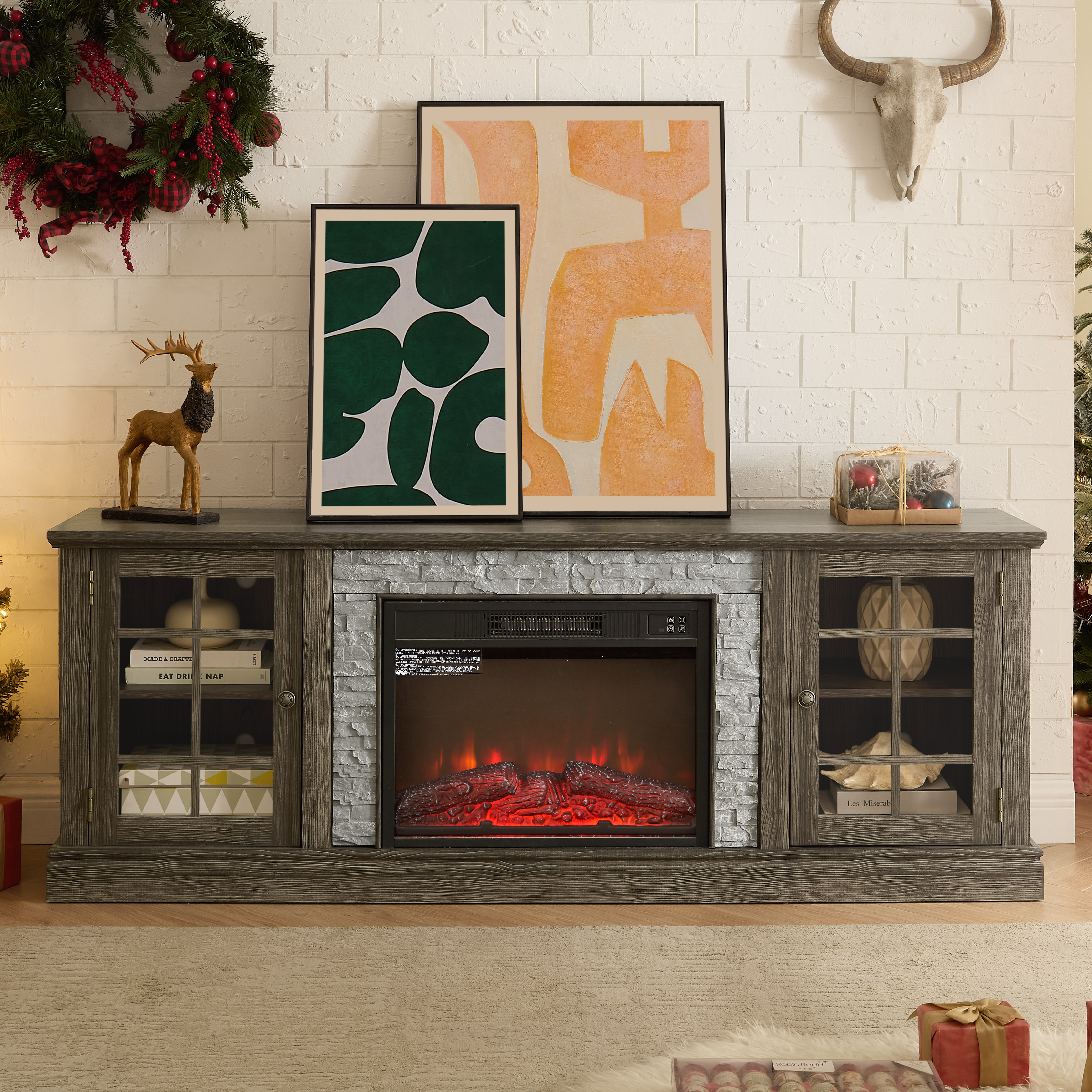 Grey + MDF + glass + 23' fireplace