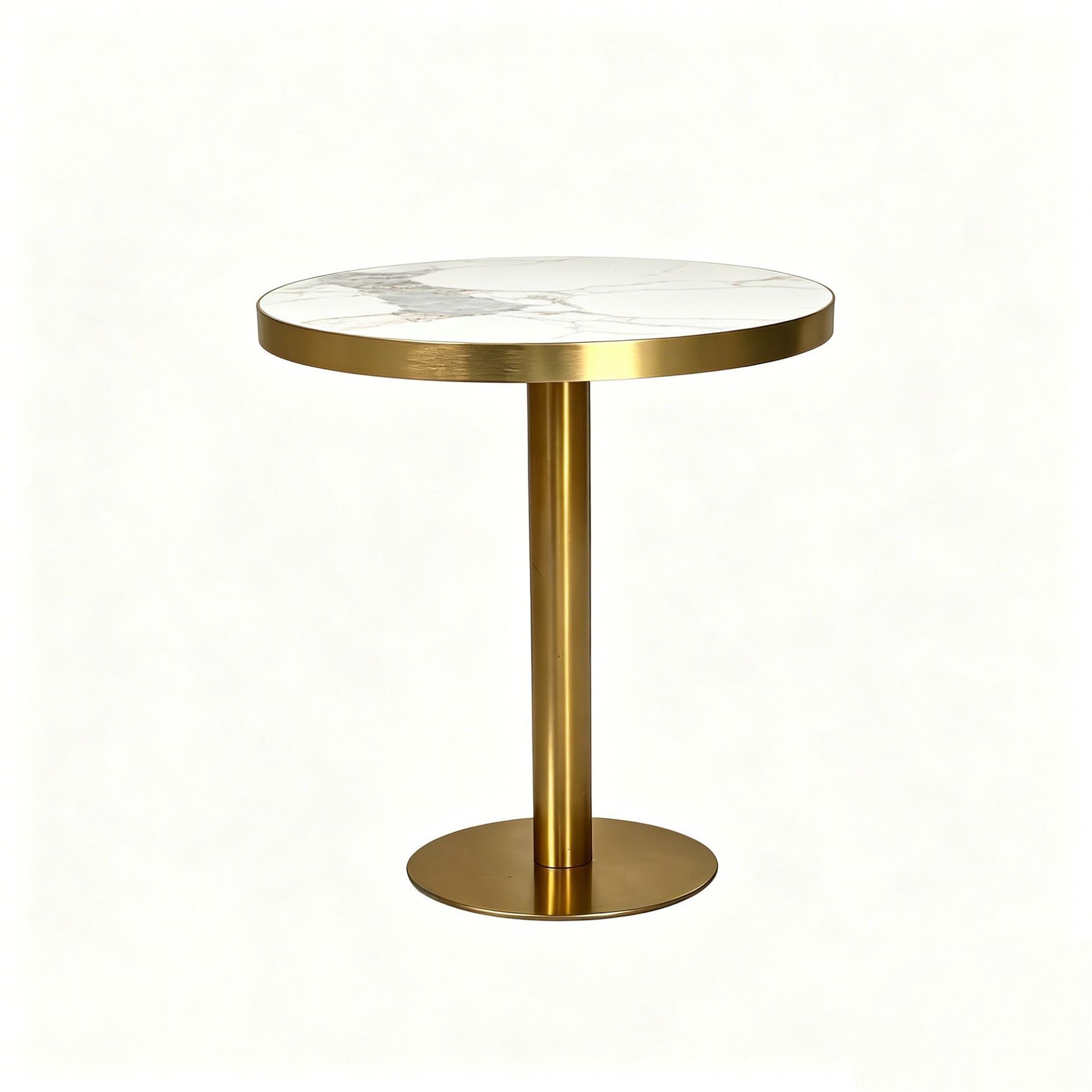 Table ronde finition brillante, base tout en acier inoxydable doré par Chan