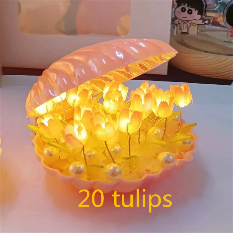 pink plastic shell+20 pink tulips