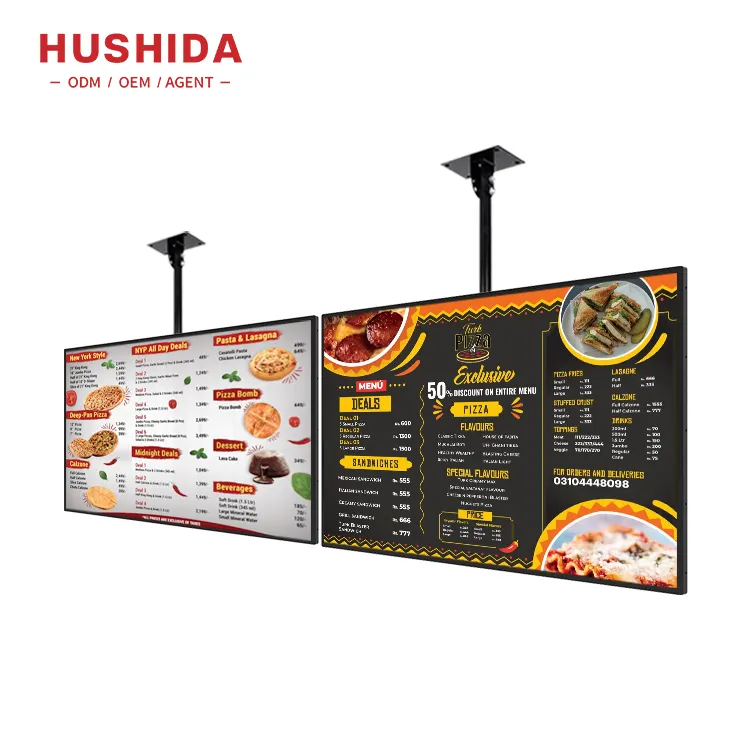 Hushida 32 43 50 55 inch siêu mỏng điều khiển từ xa kỹ thuật số Bảng menu máy tính bảng treo nhà hàng tường Bảng menu