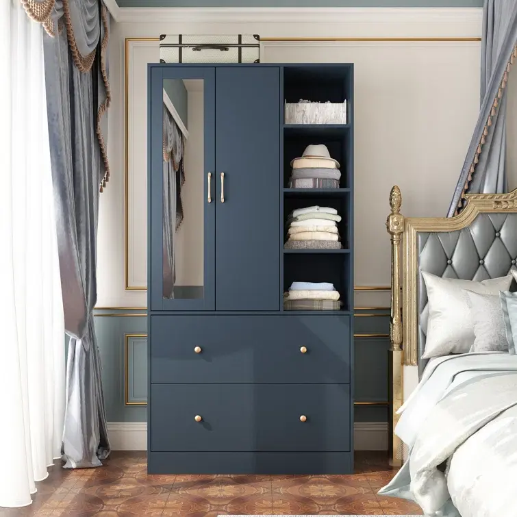 Armario de dormitorio de diseño moderno Armario de madera Armario Muebles de dormitorio con espejo