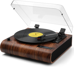 LED Display 3 Speed Turntable with Built-in Speakers with BT <strong>Input</strong> &amp; <strong>Output</strong>, FM Radio <strong>USB</strong> and TF <strong>Card</strong> Recording - Product Image 1