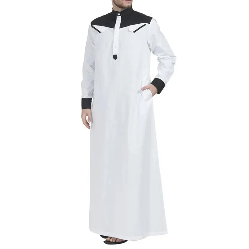 2022 Autumn ethnic style youth men Muslim fashion solid color loose shirt plus size ramadan robe casual islamic clothing dubai