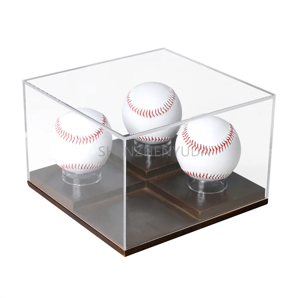 Wood Base Baseball Display Box 4 Balls UV Protected Sport Display Case Acrylic Memorabilia Trophy Baseball Box