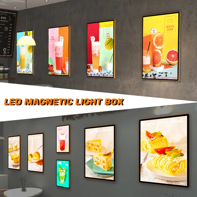 Usine personnalisée affichage magnétique boîte à lumière signe photo porte-affiches led mince acrylique cadre mural pour la taille A3