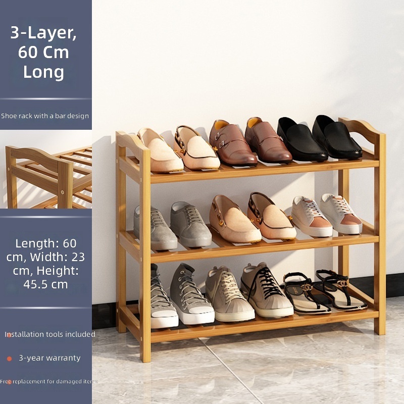 Zapatero marrón de tres niveles con tiras, 60 cm.