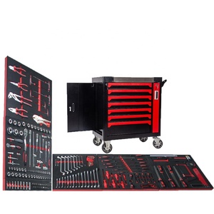 196PCS家用工具套装汽车修理手动棘轮扳手套筒套装工具柜机械手推车带工具 - Product Image 1