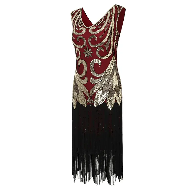 Venta caliente drop shipping Mujeres 1920s Vintage Flapper Fringe Beaded Gatsby Party Dress con 20s Accesorios Set