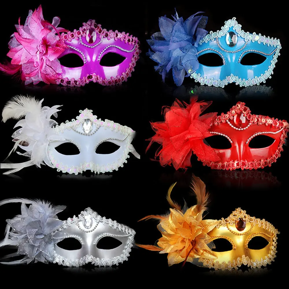 Halloween Masquerade Party Dance Plating Side Flower Feather Venice Princess Mask
