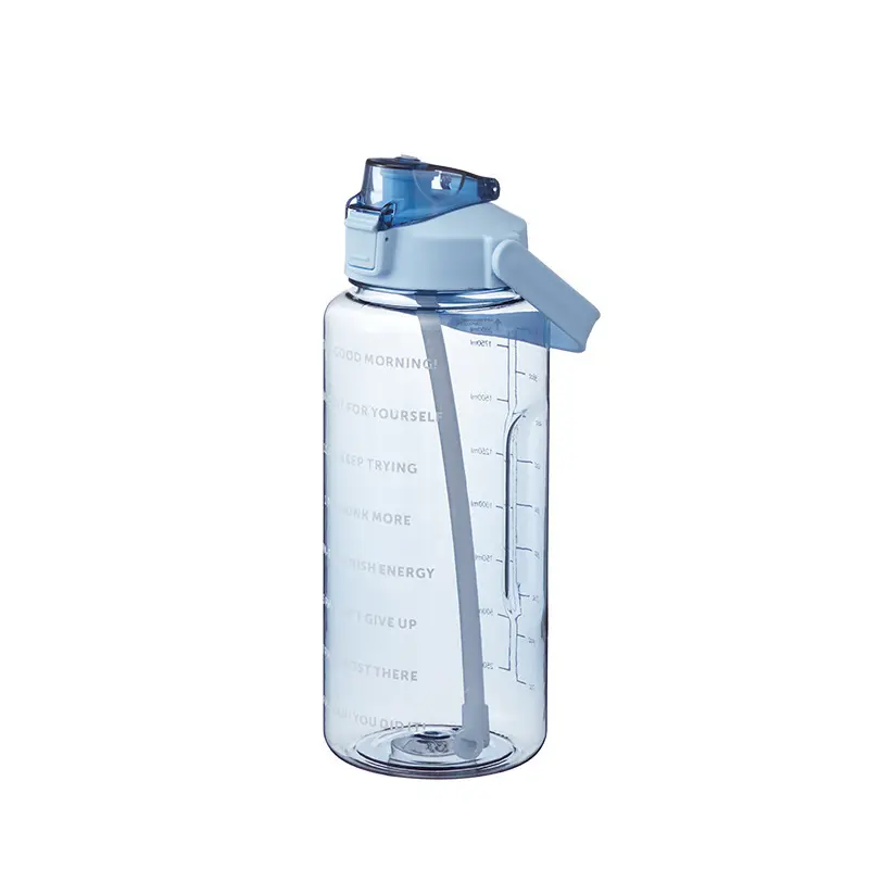 Bpa मुक्त पानी सुराही 64oz प्रेरक प्लास्टिक गैलन पानी की बोतल के साथ समय मार्कर, फिल्टर और पुआल