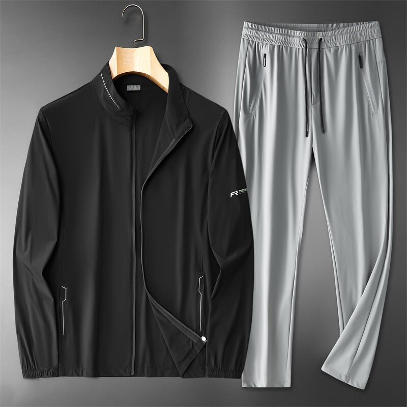 Pantaloni in seta ghiaccio nero + grigio chiaro