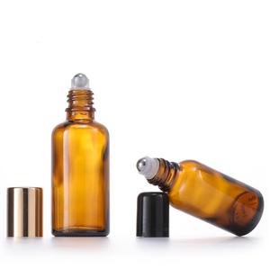5ml 10ml 15ml 20ml 30ml 50ml空の琥珀色ガラスロールボトル付きメタルローラーボール付きブラック/ゴールドキャップエッセンシャルオイル香水用 - Product Image 4