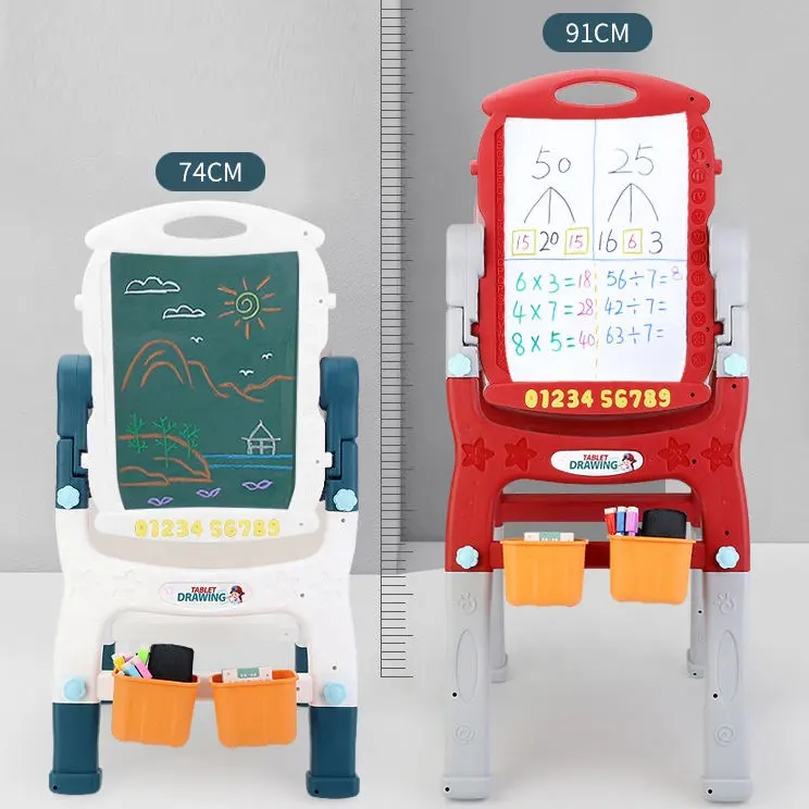 Samtoy, tablero de escritura de caballete de doble cara Vertical multifuncional, tablero de dibujo magnético para niños con caja de almacenamiento
