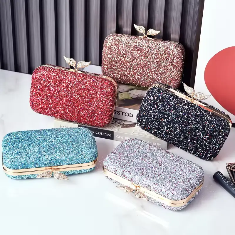 Bolsa de mão feminina com strass e asas de anjo para festas e glitter, bolsa de mão para mulheres