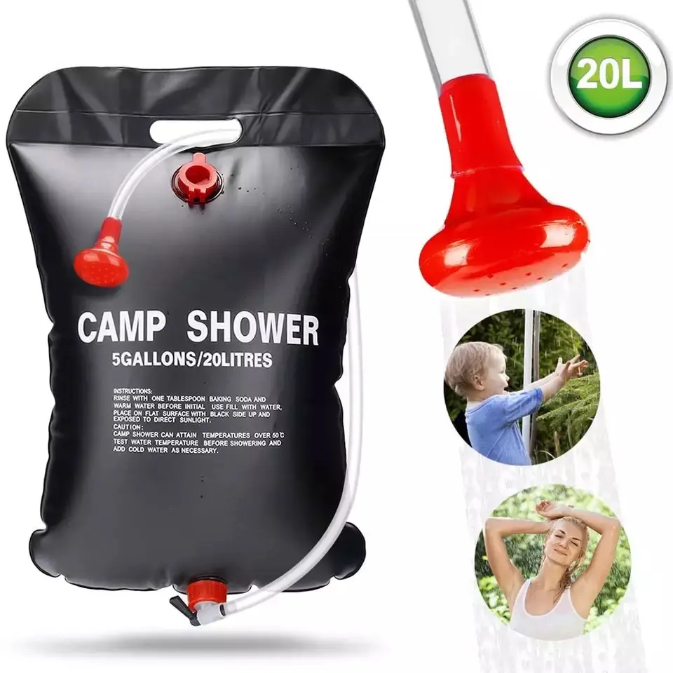 Bolsa de ducha Solar para acampar al aire libre, con manguera extraíble, Amazon, 5 galones/20L